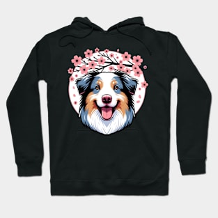 Australian Shepherd Welcomes Spring with Cherry Blossoms Hoodie